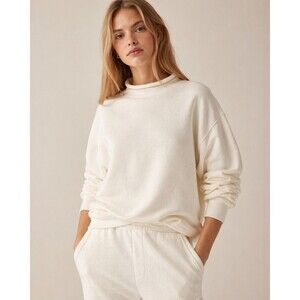 J Crew Heritage Terry Rollneck Sweatshirt Relaxed Pullover Minimalist Ivory XXL